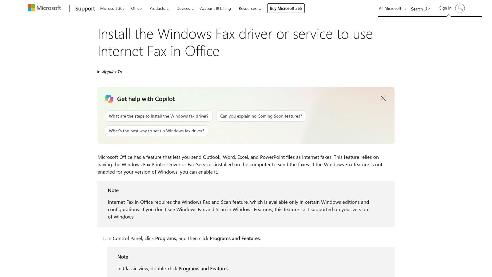free fax from computer windows support