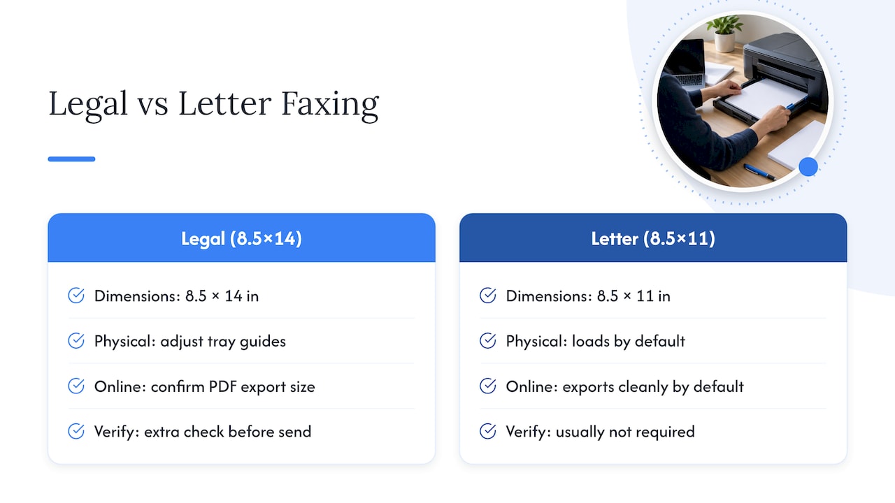 Legal and letter page sizes with fax checks