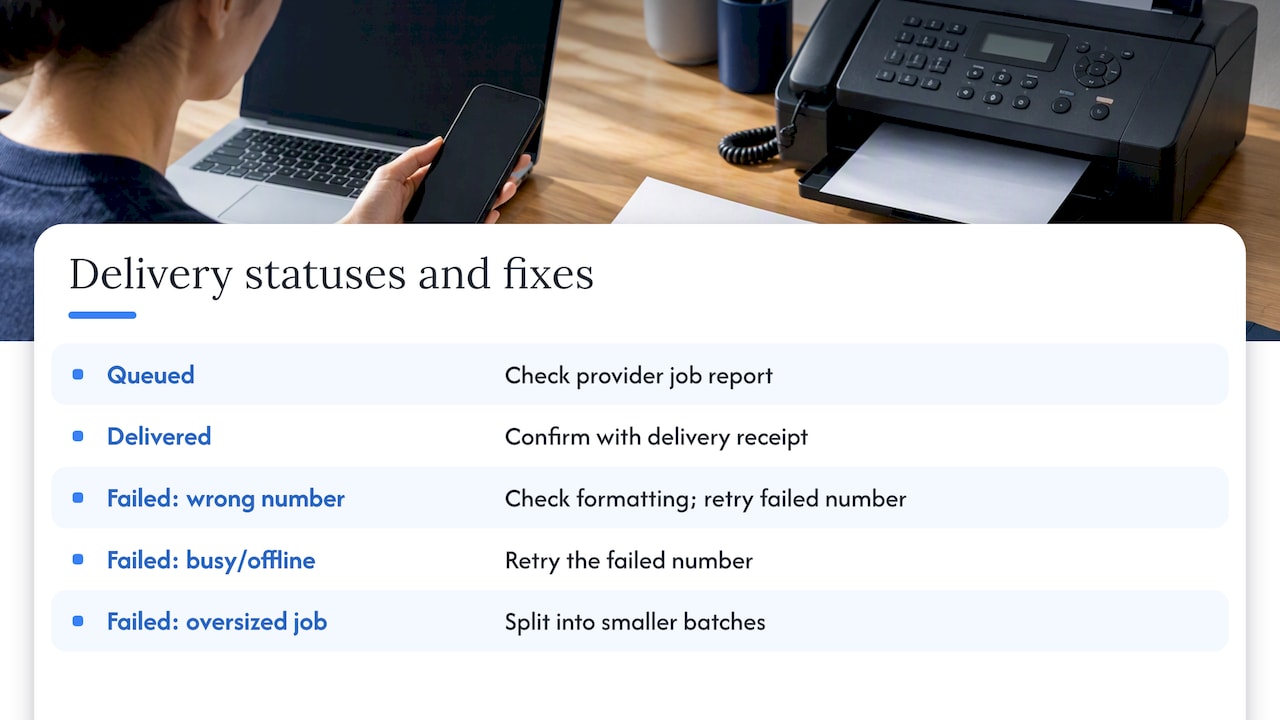 Fax delivery statuses and common failure remedies