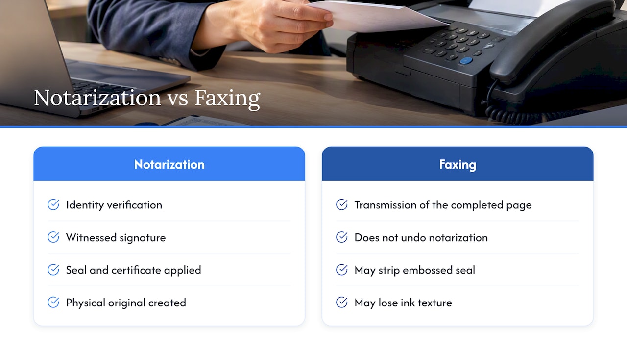 Diagram separating notarization from fax transmission