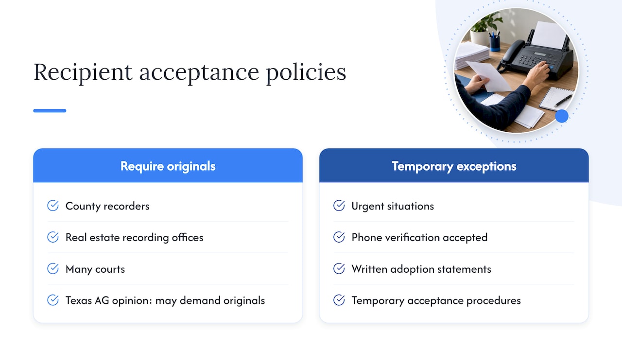 Recipient policies, exceptions, and when originals are required — overview diagram
