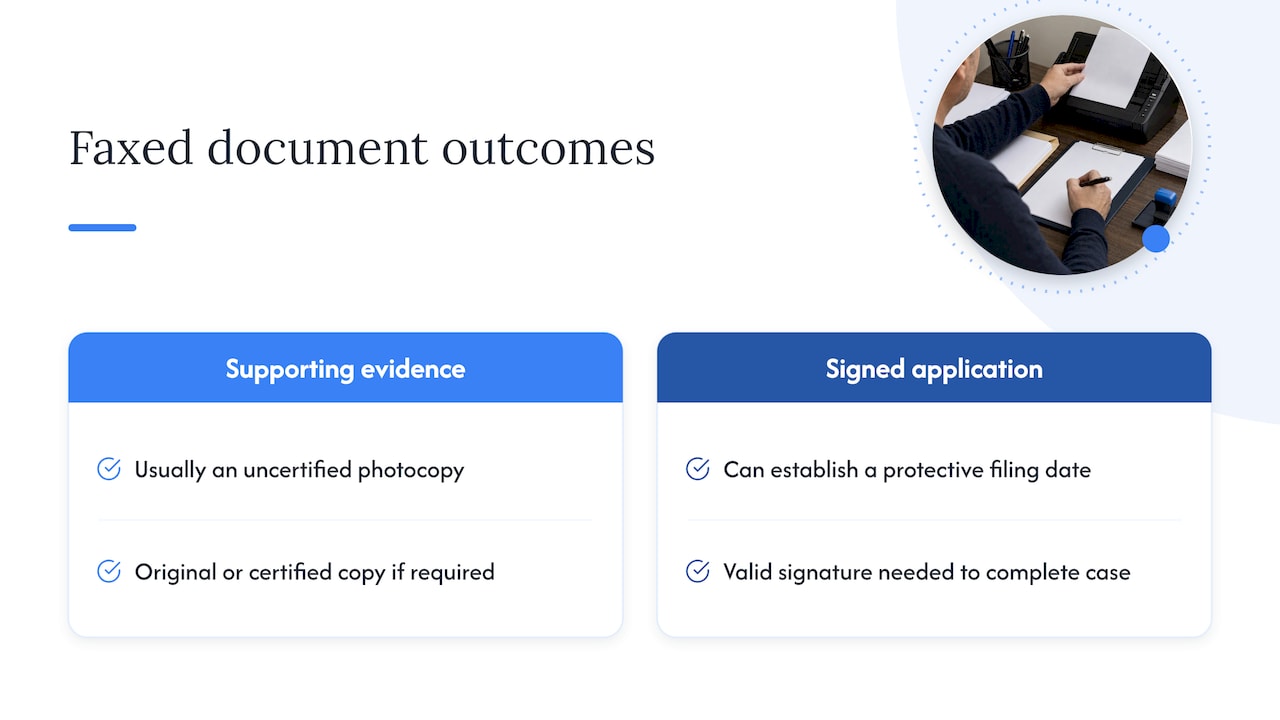 Faxed evidence and application signature outcomes
