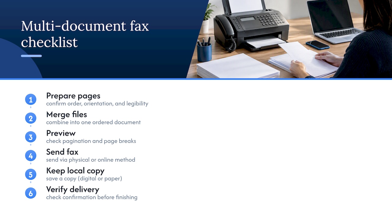 Five-step checklist for sending multi-document faxes