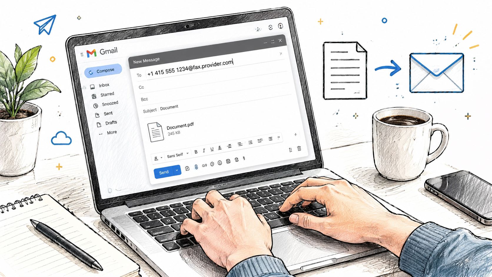 how to fax via gmail email laptop